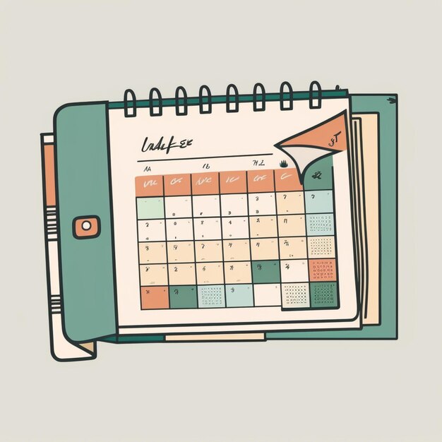 ilustração de um calendário com um bloco de notas e uma caneta geradora ai