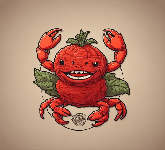 Ilustração de um caranguejo vermelho engraçado em um fundo bege