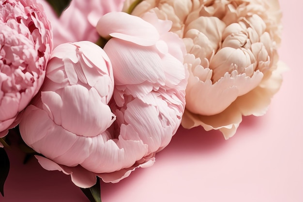 Ilustração de um cartão com geração de IA de flores de peônia rosa