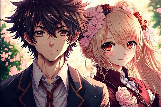 Ilustração de um casal de anime no dia dos namorados generativa ai