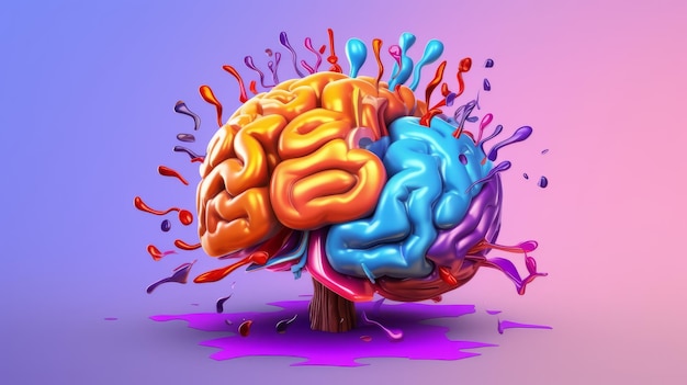 Ilustração de um cérebro colorido de desenho animado vibrante