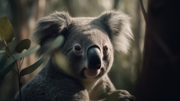 Ilustração de um coala em uma floresta densa
