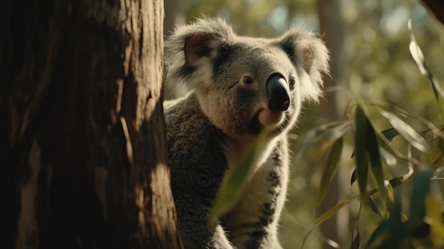 Ilustração de um coala em uma floresta densa