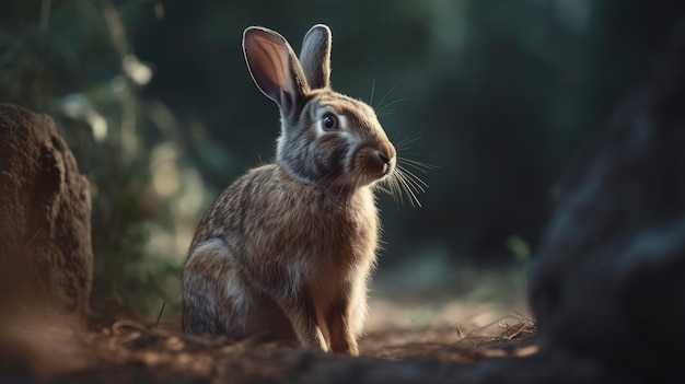 Ilustração de um coelho na floresta