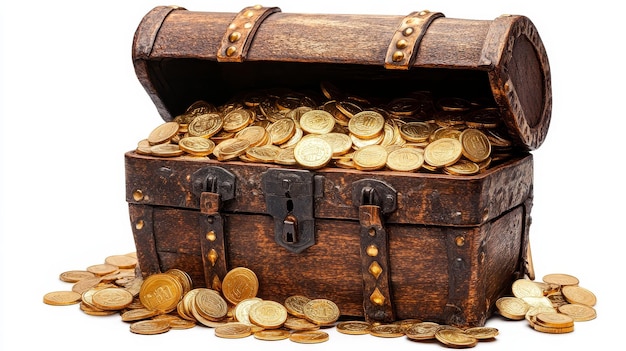Ilustração de um cofre do tesouro cheio de moedas de ouro