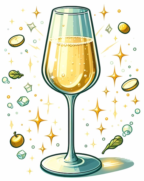 Ilustração de um copo de prosecco limpo e simples