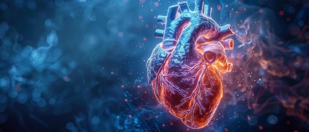 Ilustração de um coração humano baseada em uma obra de arte digital 3D