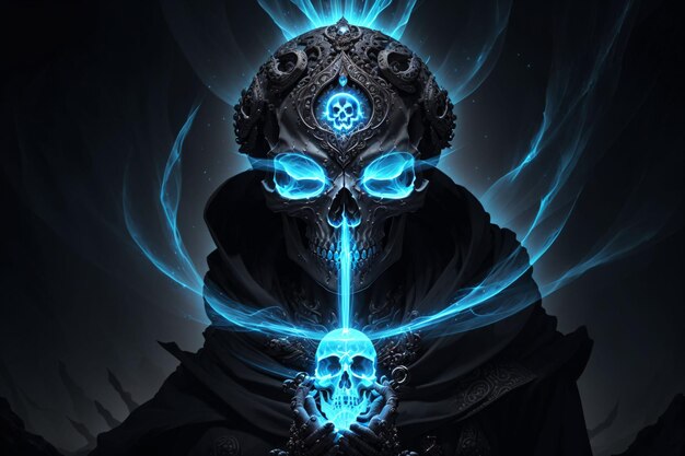 ilustração de um crânio místico com energia astral
