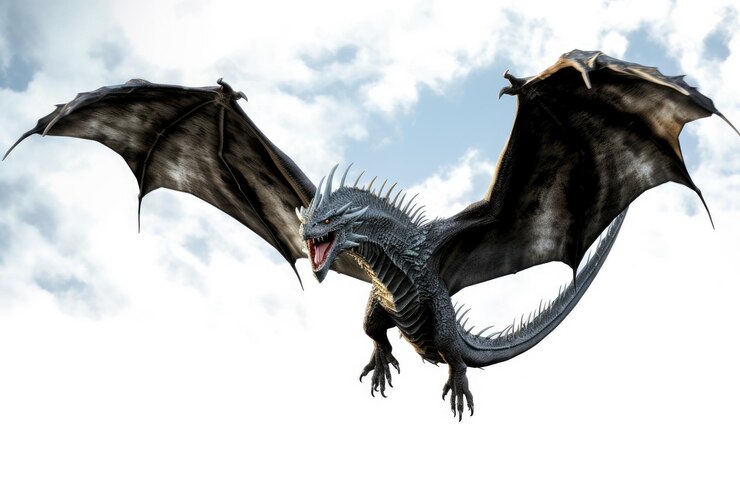 Foto ilustração de um desenho animado de dragão voador em fundo branco inspirado na pixar disney