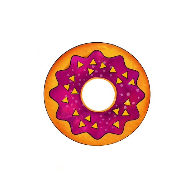 Ilustração de um desenho colorido de donuts de doces com esmalte de cores diferentes em um branco