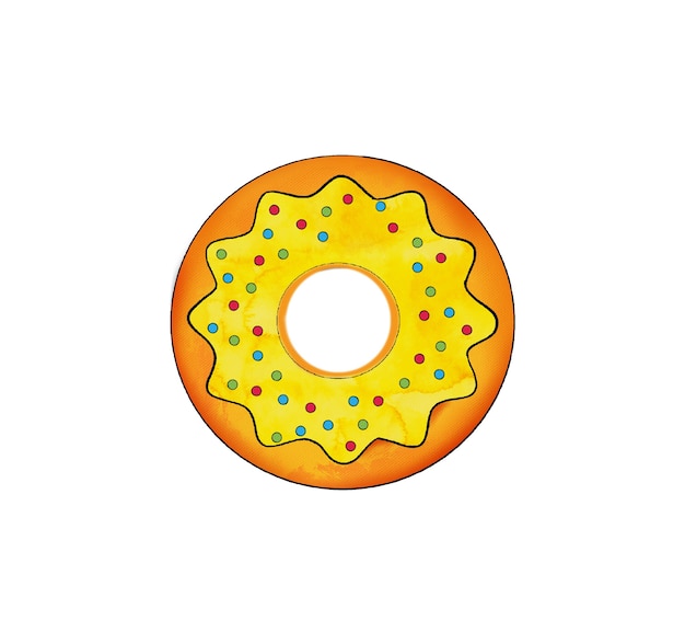 Ilustração de um desenho colorido de donuts de doces com esmalte de cores diferentes em um branco