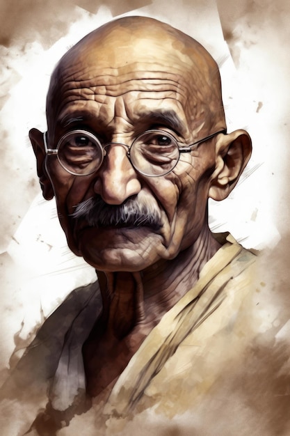 Ilustração de um desenho de Mahatma Gandhi