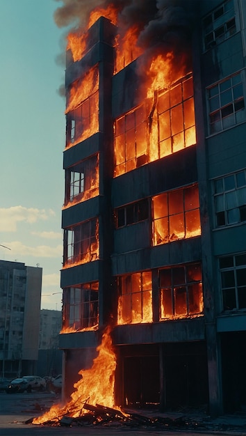 Ilustração de um edifício em chamas