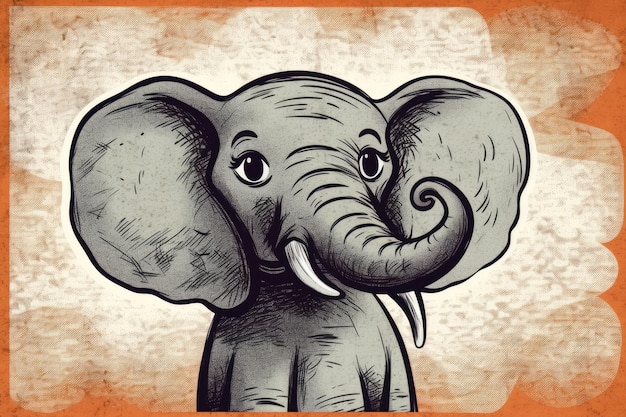 Ilustração de um elefante com um fundo texturizado e angustiado Generative AI