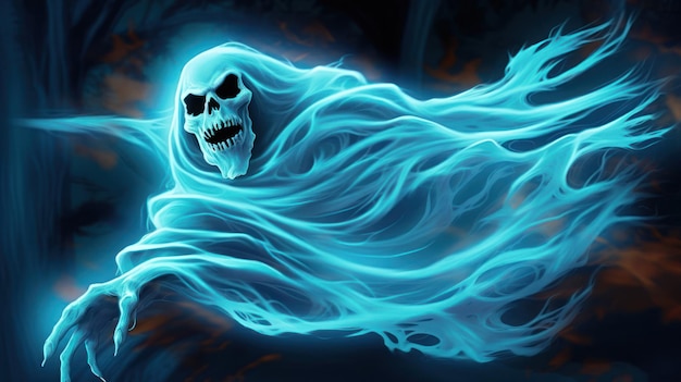 Ilustração de um fantasma em tons ciano vívidos