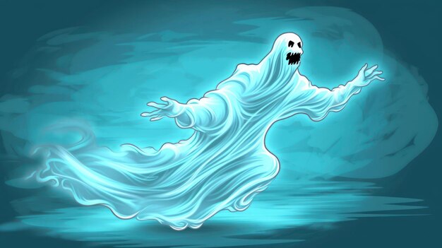 Ilustração de um fantasma em tons claros de ciano