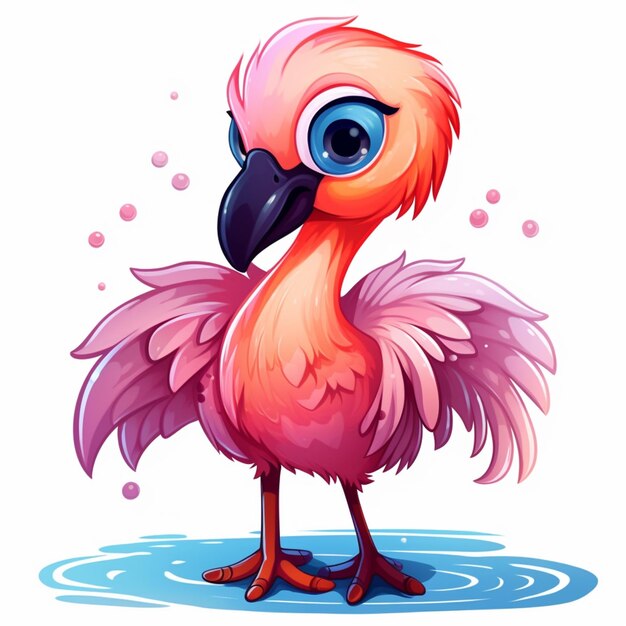 Foto ilustração de um flamingo parado na água com bolhas generativas ai