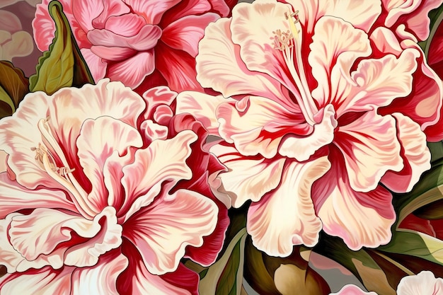 Ilustração de um fundo de flor de hibisco rosa e branco