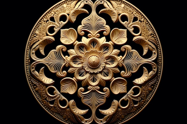 ilustração de um fundo preto de ornamento decorado circular dourado