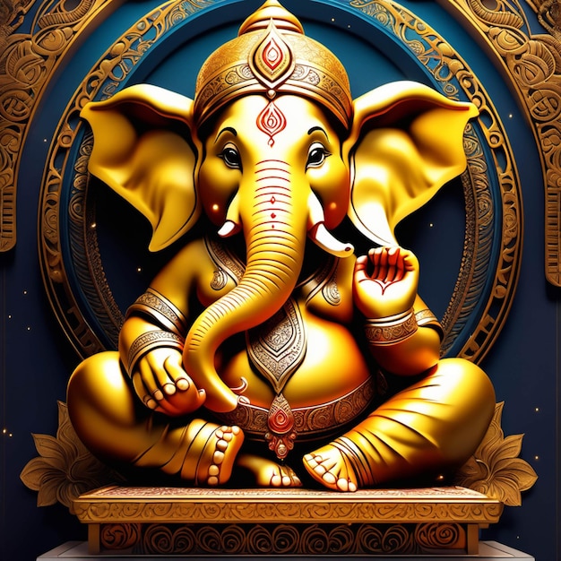 Ilustração de um Ganesha generativo de ouro ai