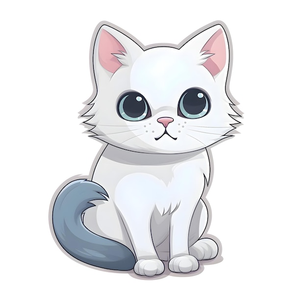 Ilustração de um gato branco com olhos azuis em um fundo branco