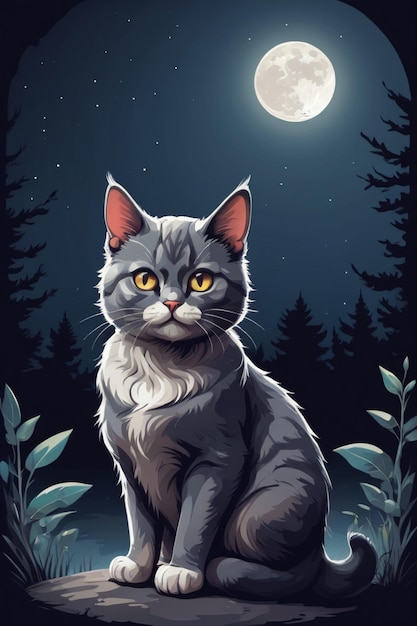 Foto ilustração de um gato em uma floresta