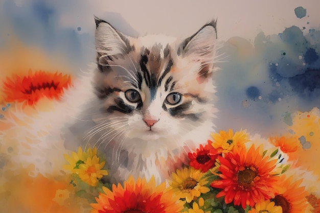 Ilustração de um gato fofo fofo Generative AI