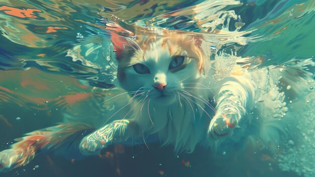 ilustração de um gato mergulhando debaixo d'água Ai é gerado