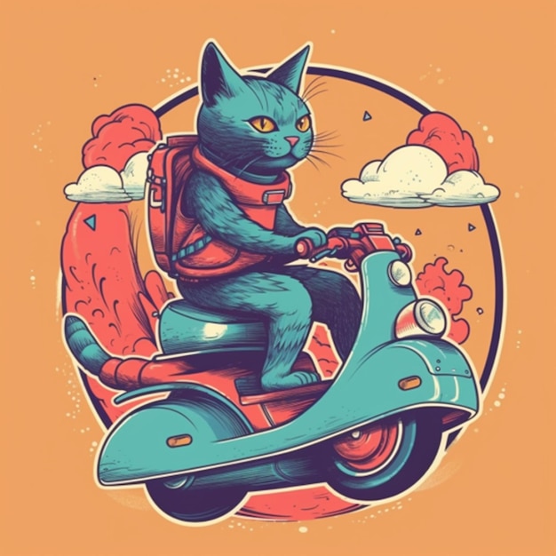 Ilustração de um gato montado 1