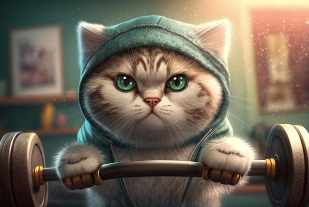 Ilustração de um gato praticando esportes generative ai