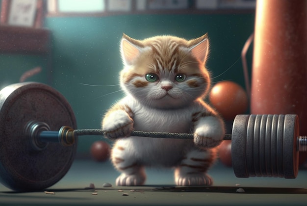 Ilustração de um gato praticando esportes generative ai