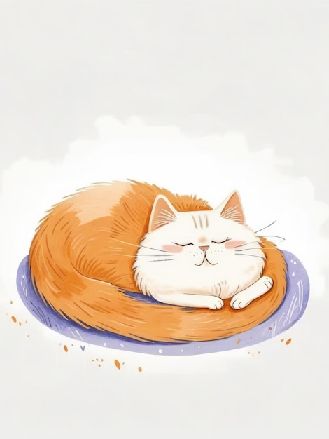 Foto ilustração de um gato satisfeito enrolado e dormindo em paz