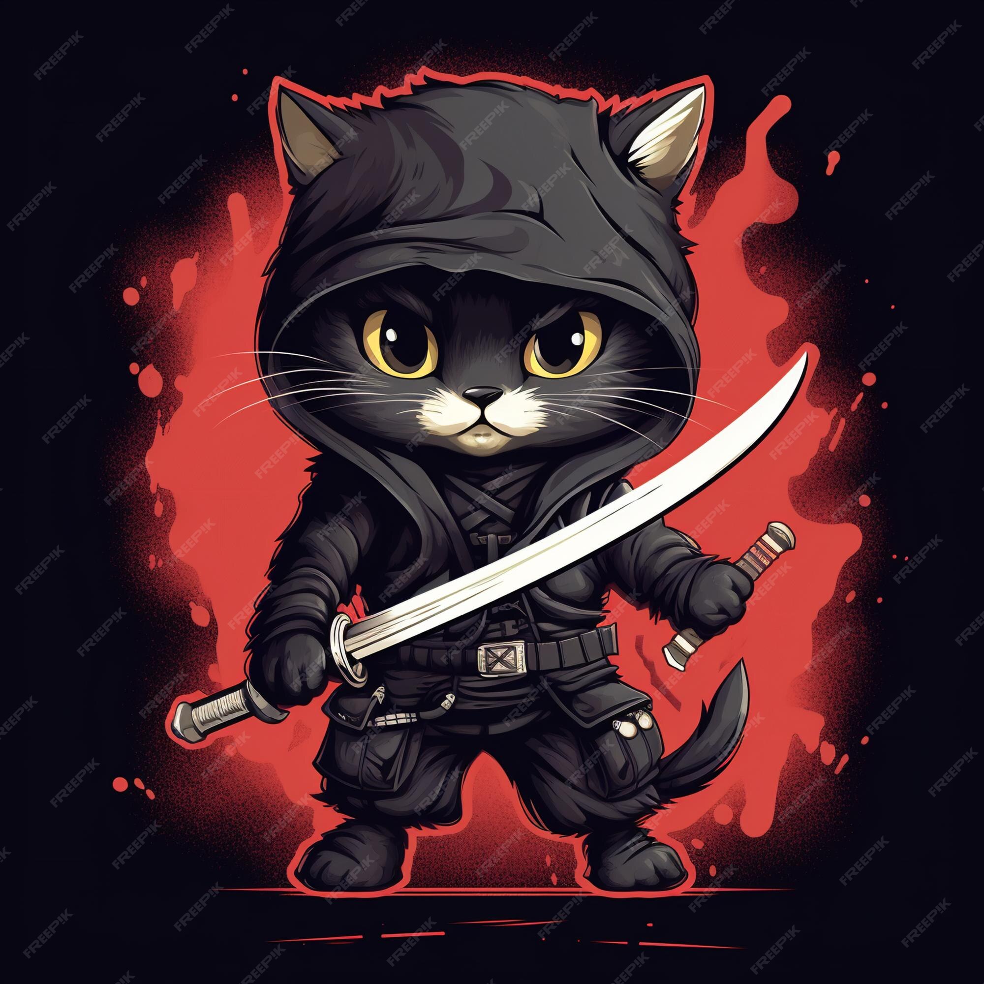 Ilustra??o de gato ninja japonês