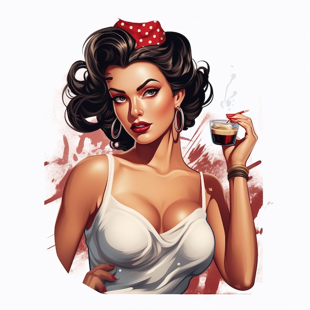 ilustração de um grande vintage Pin Up Latin Coffee Girl itvector fundo branco