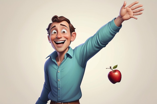Ilustração de um homem de desenho animado estendendo a mão para uma maçã