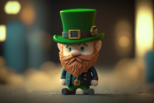 Ilustração de um lindo leprechaun 3d geração de IA do conceito do Dia de São Patrício