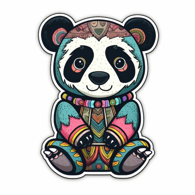 Ilustração de um lindo urso panda usando um chapéu como um adesivo criado com a tecnologia Generative AI