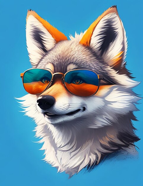 Ilustração de um lobo adorável usando óculos de sol