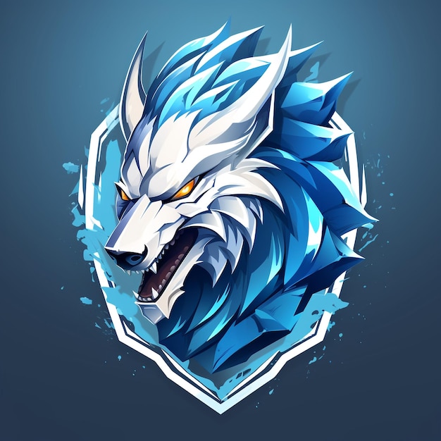 ilustração de um lobo em fundo azul Esport logo