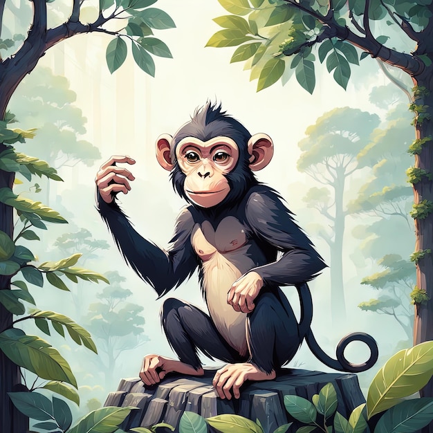 ilustração de um macaco fofo na selva