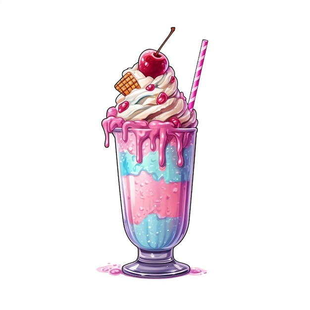 ilustração de um milkshake com uma cereja em cima generativa ai