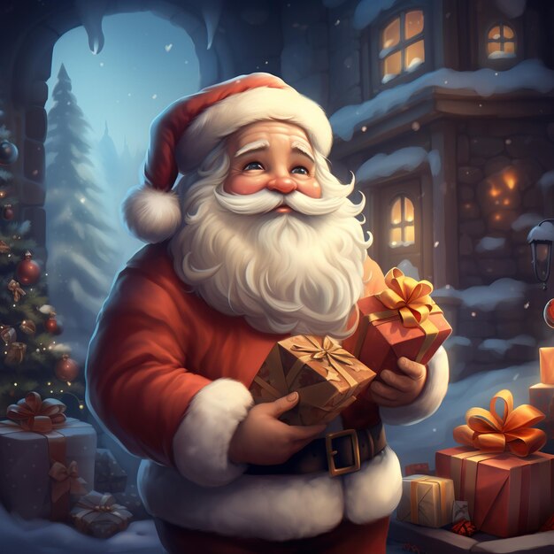 Ilustração de um Papai Noel com um fundo de Natal AI Gerado