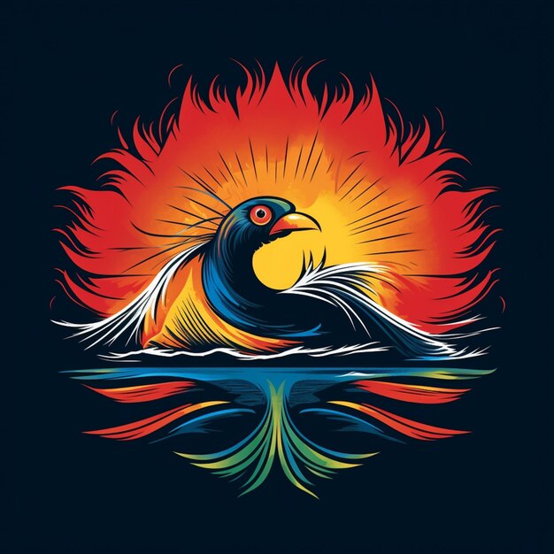 ilustração de um pássaro com um sol brilhante no fundo generativo ai