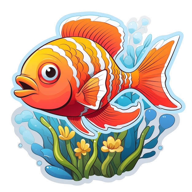 ilustração de um peixe no mar com uma flor e água generativa ai