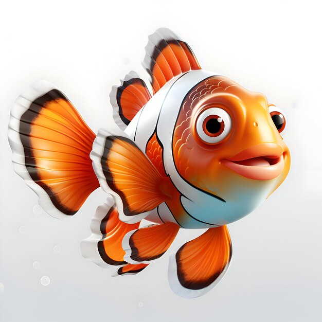 Ilustração de um peixe-palhaço laranja em fundo branco com espaço para texto