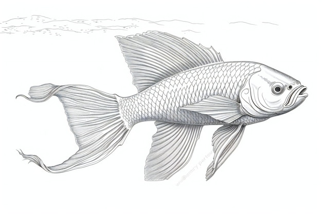 Ilustração de um peixe sobre um fundo branco Desenho à mão