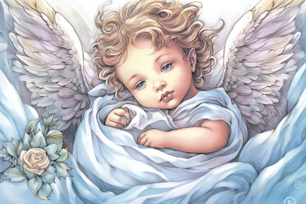 Ilustração de um pequeno anjo bonito com asas gerada pela IA