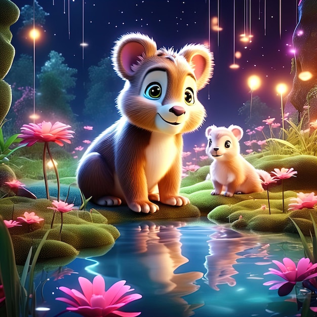 ilustração de um pequeno urso com uma flor