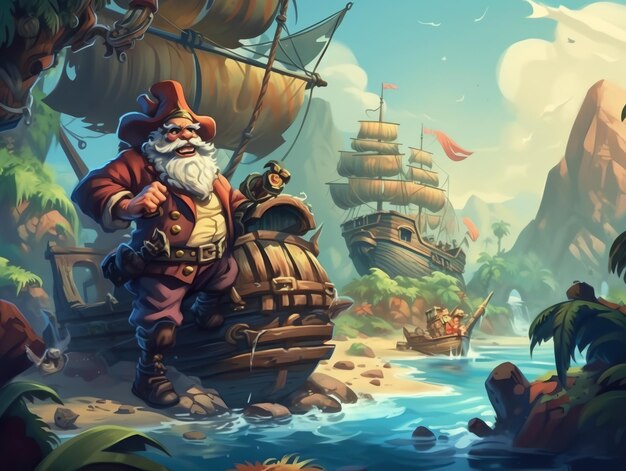 Ilustração de um pirata para o jogo Pirate's Quest.