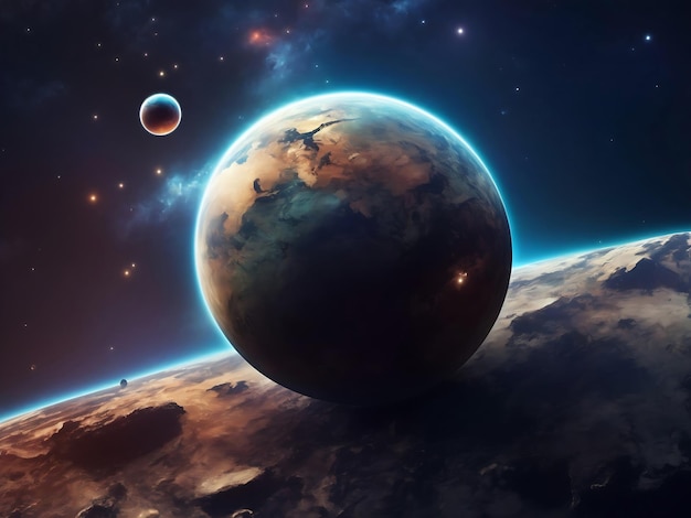Ilustração de um planeta no fundo do espaço Fundo com textura